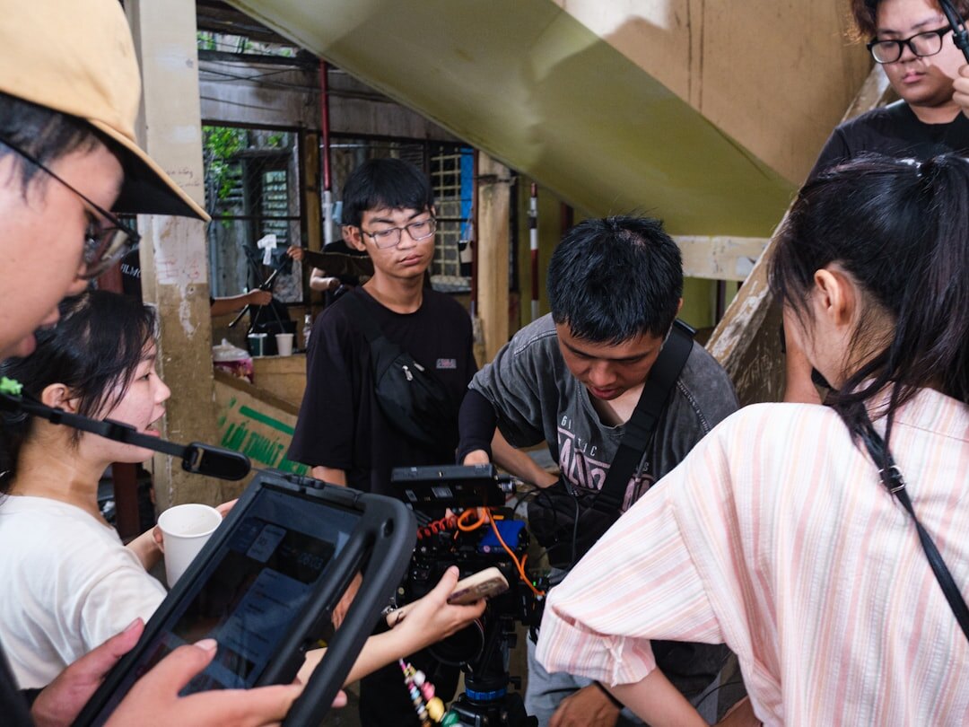 Group of students in a media training workshop